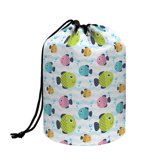 Cartoon Fish Pattern Print Drawstring Makeup Bag