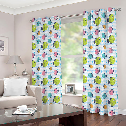 Cartoon Fish Pattern Print Extra Wide Grommet Curtains