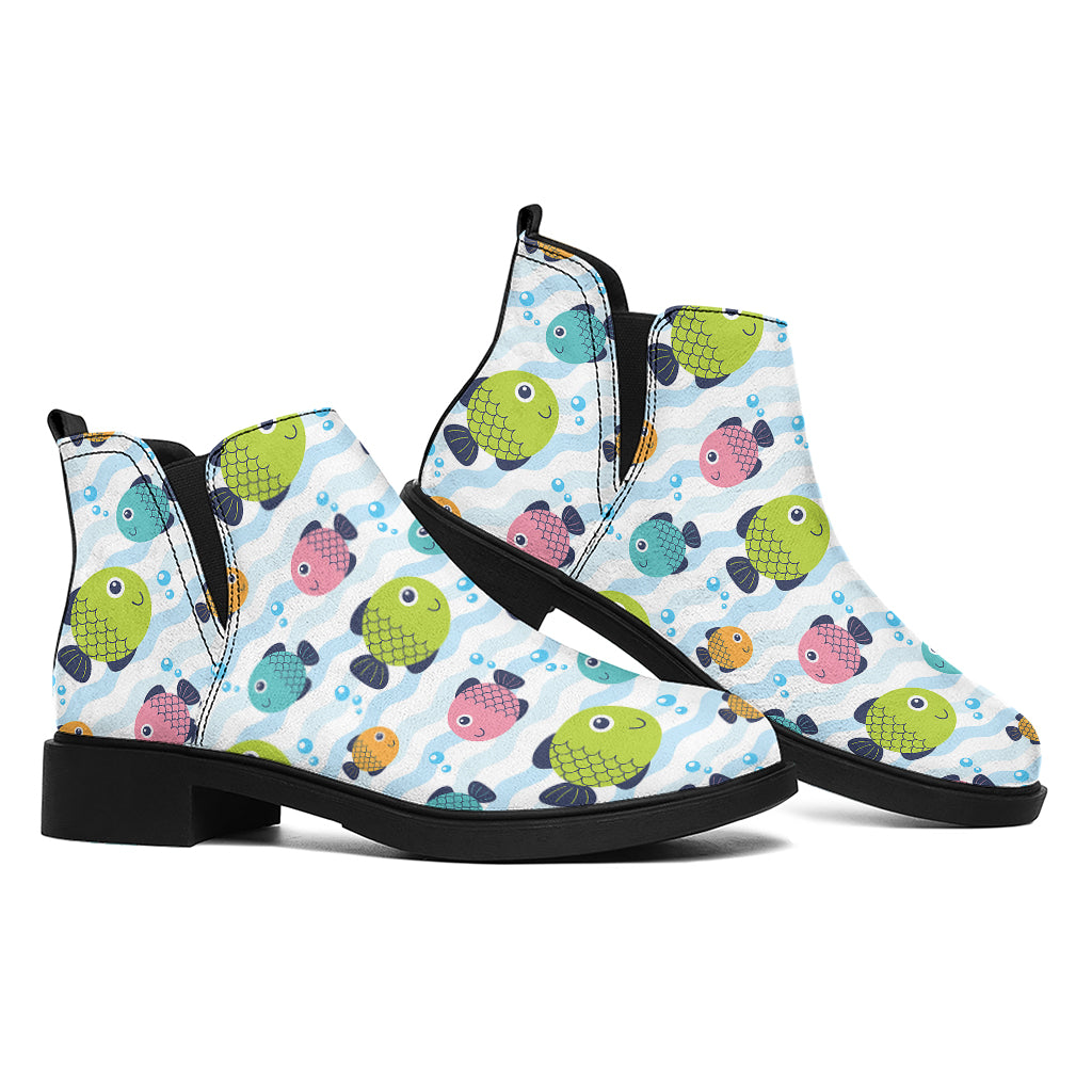 Cartoon Fish Pattern Print Flat Ankle Boots