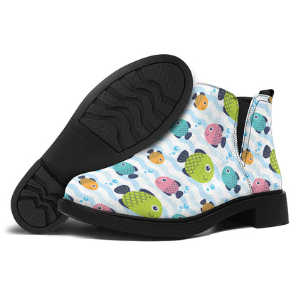Cartoon Fish Pattern Print Flat Ankle Boots