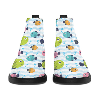 Cartoon Fish Pattern Print Flat Ankle Boots