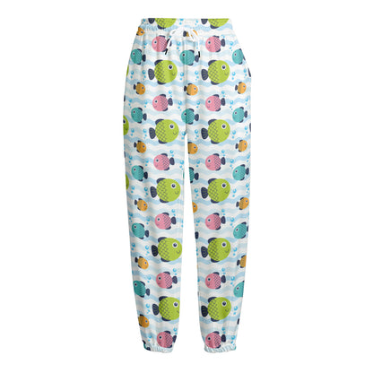 Cartoon Fish Pattern Print Fleece Lined Knit Pants