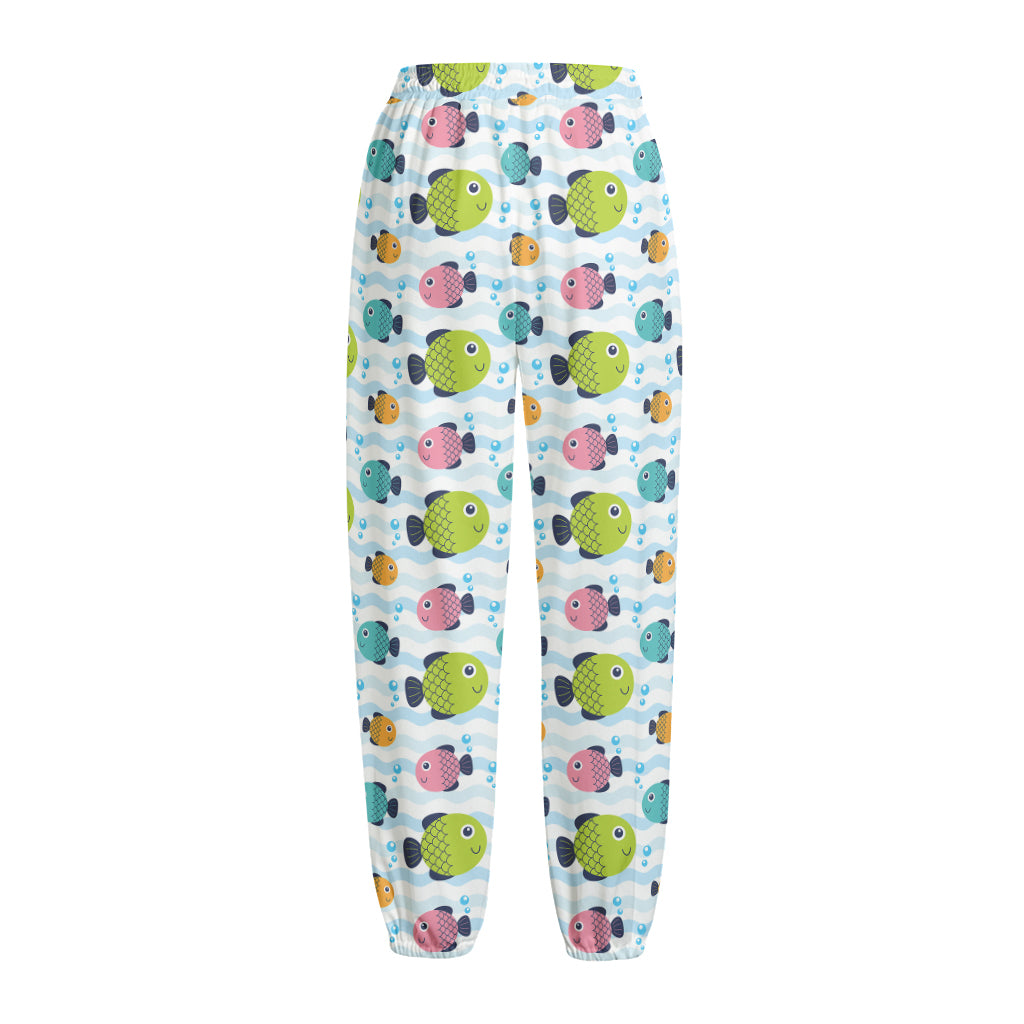 Cartoon Fish Pattern Print Fleece Lined Knit Pants