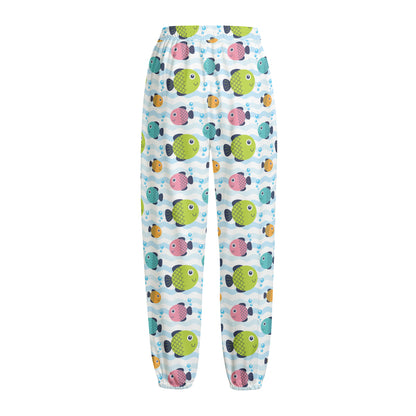 Cartoon Fish Pattern Print Fleece Lined Knit Pants