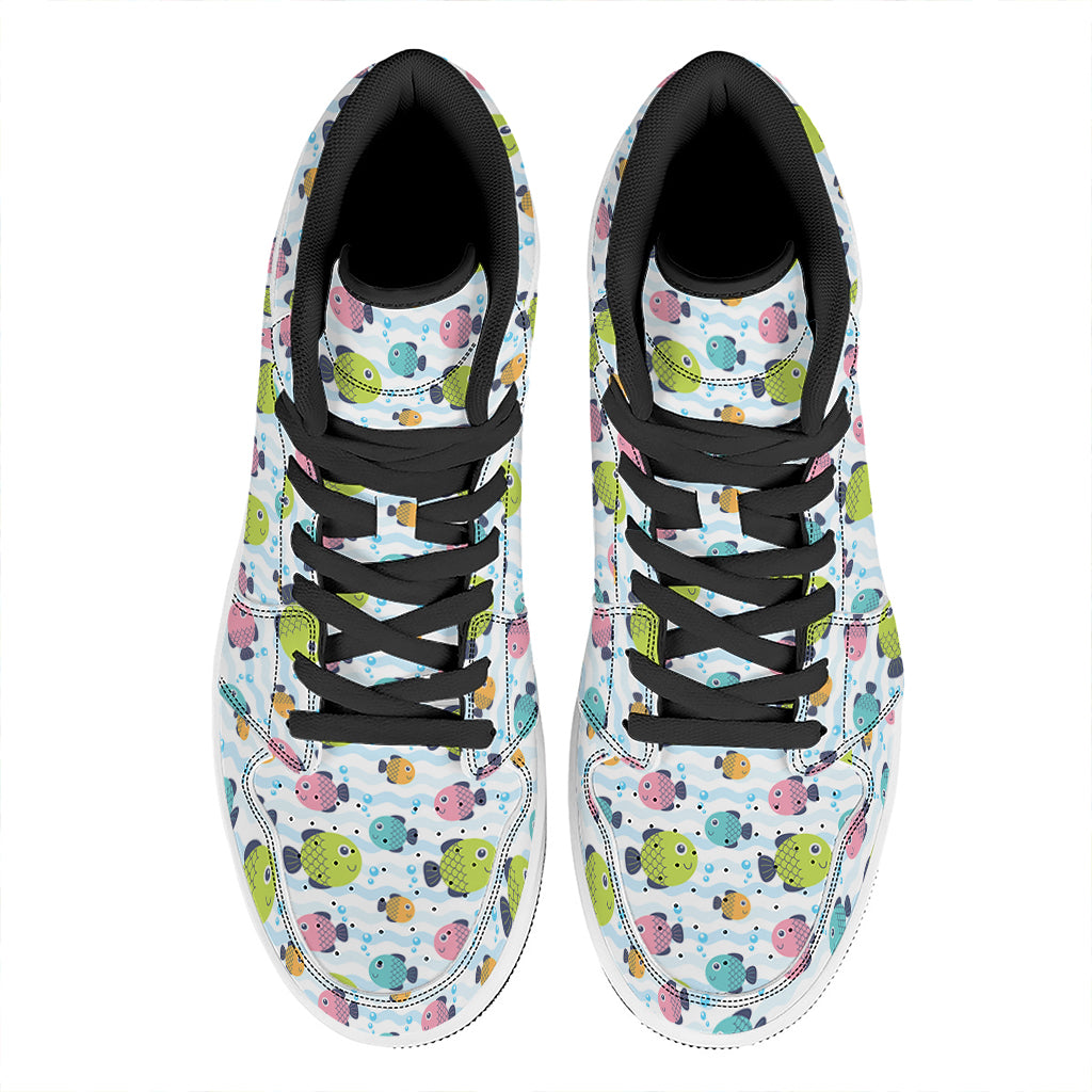 Cartoon Fish Pattern Print High Top Leather Sneakers