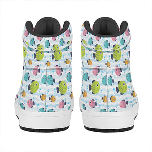 Cartoon Fish Pattern Print High Top Leather Sneakers