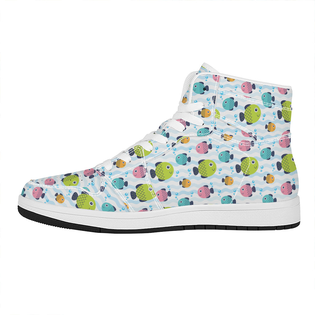 Cartoon Fish Pattern Print High Top Leather Sneakers