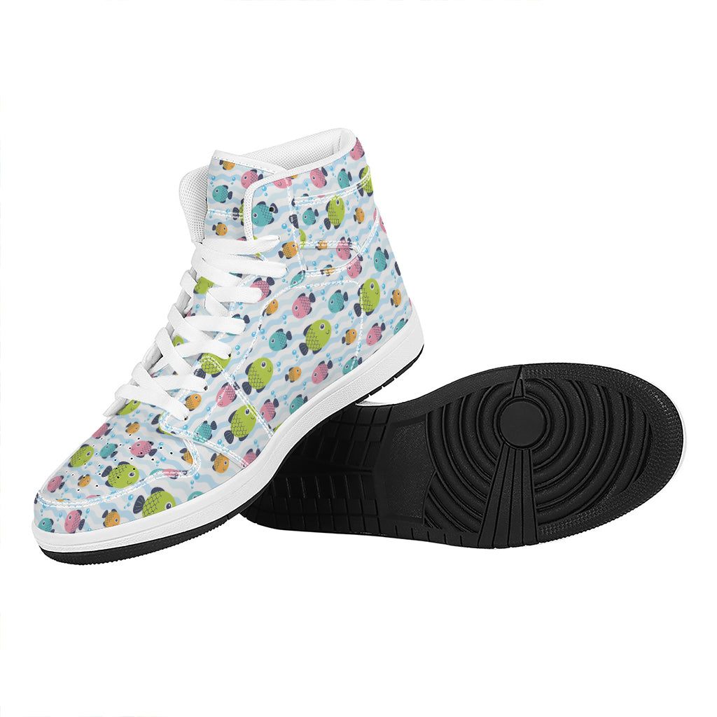 Cartoon Fish Pattern Print High Top Leather Sneakers