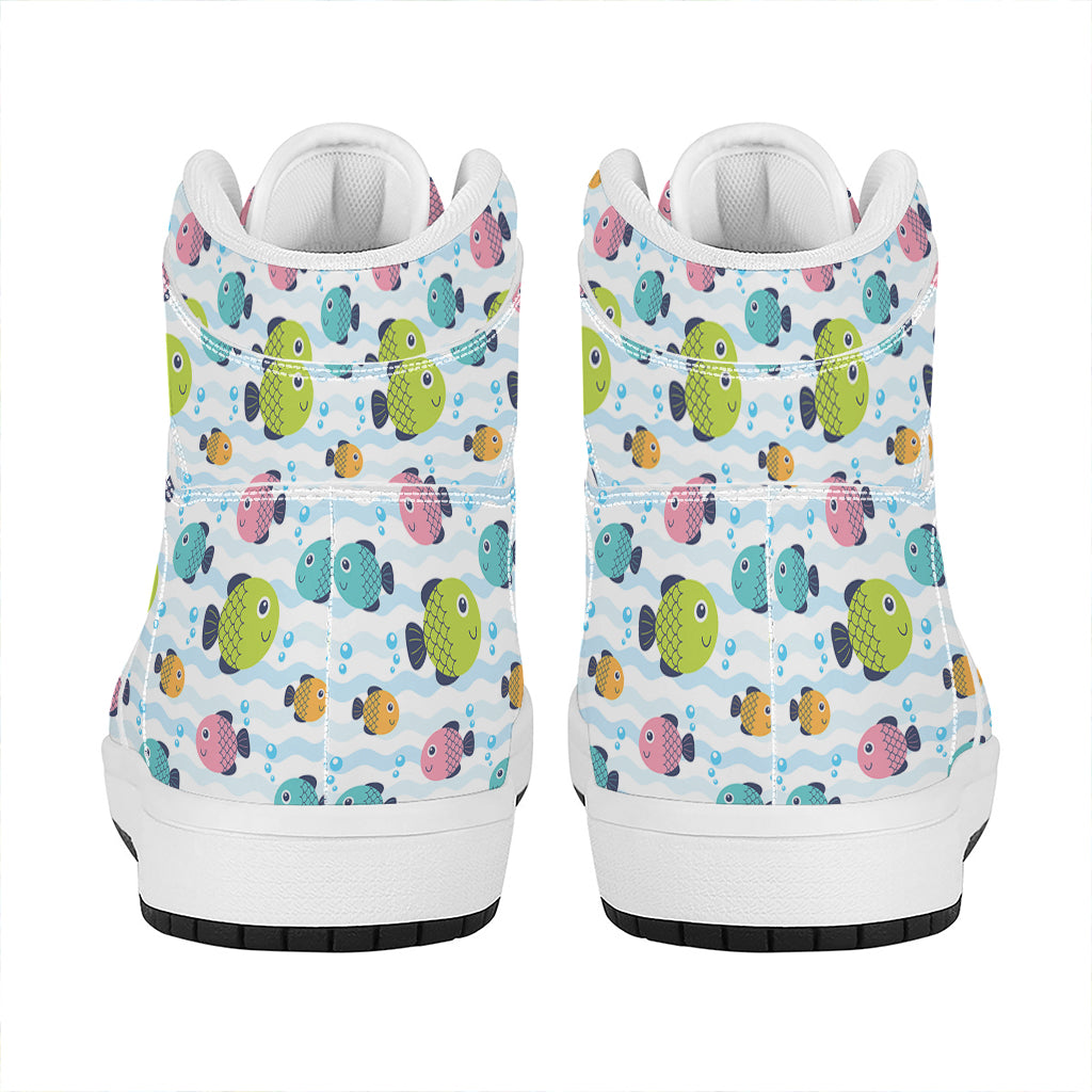 Cartoon Fish Pattern Print High Top Leather Sneakers