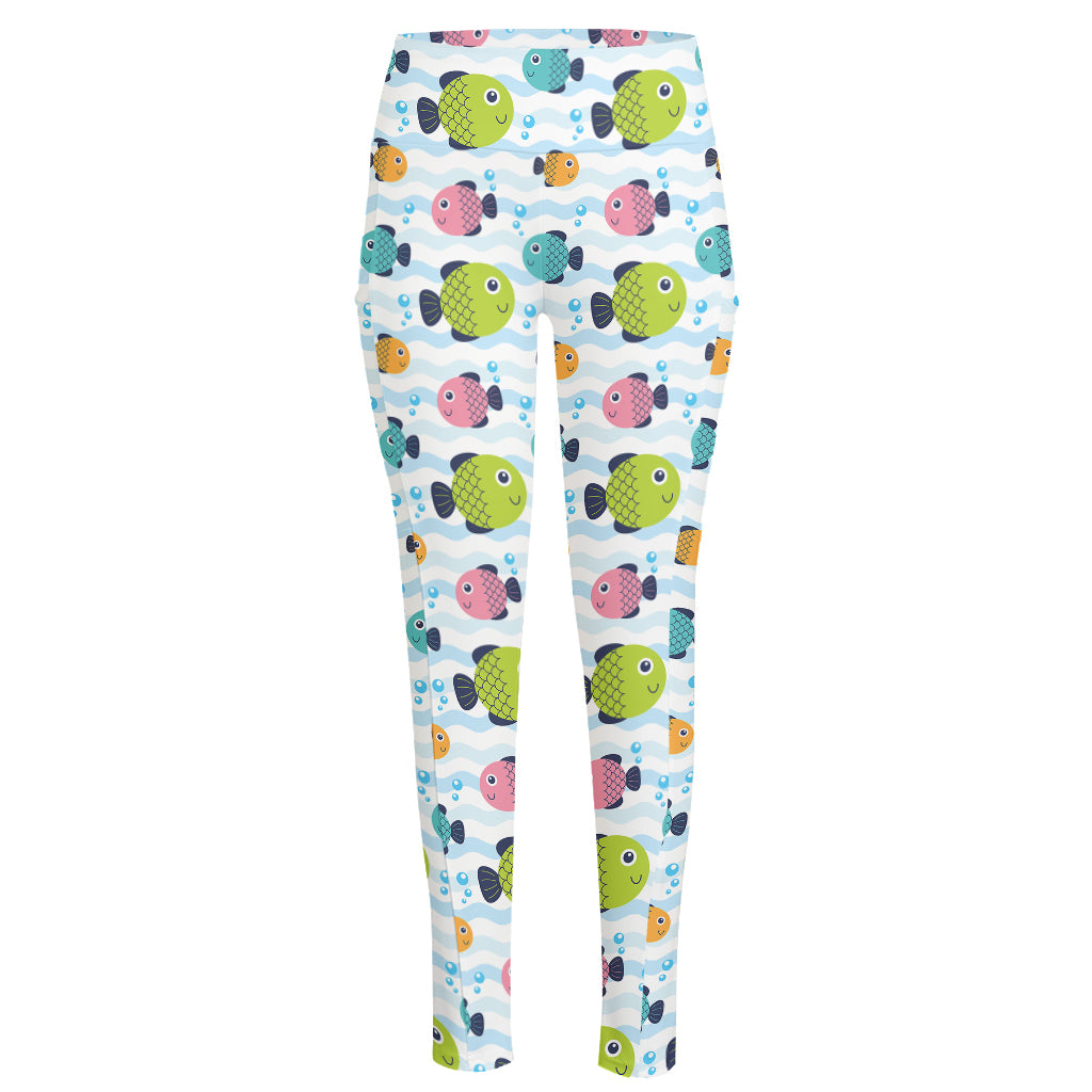 Cartoon Fish Pattern Print High-Waisted Pocket Leggings