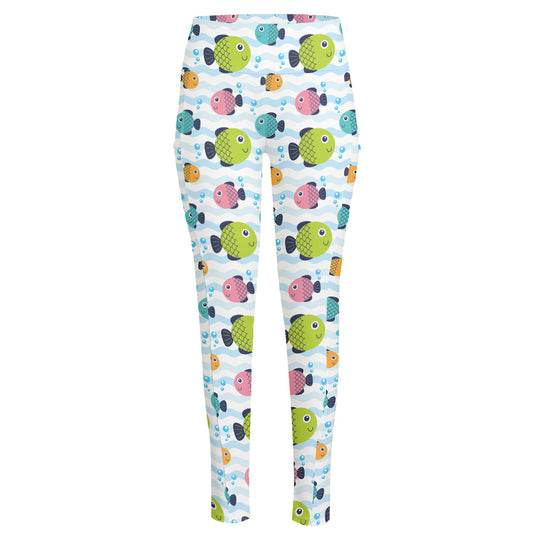 Cartoon Fish Pattern Print High-Waisted Pocket Leggings