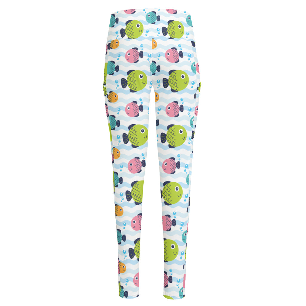 Cartoon Fish Pattern Print High-Waisted Pocket Leggings