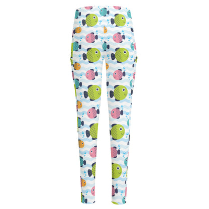 Cartoon Fish Pattern Print High-Waisted Pocket Leggings