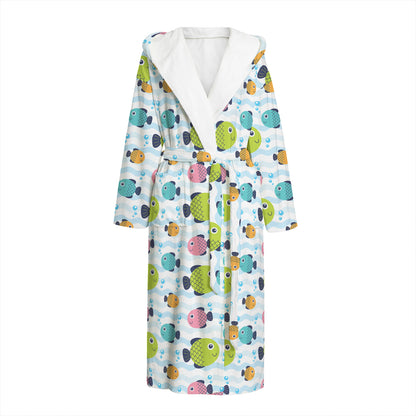Cartoon Fish Pattern Print Hooded Bathrobe