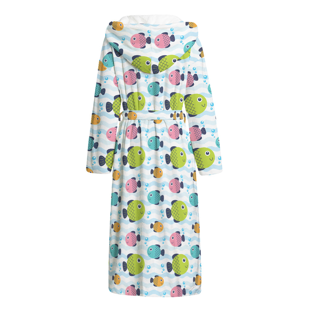 Cartoon Fish Pattern Print Hooded Bathrobe