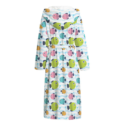 Cartoon Fish Pattern Print Hooded Bathrobe
