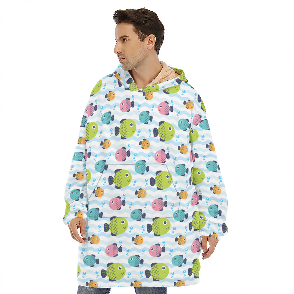 Cartoon Fish Pattern Print Hoodie Blanket