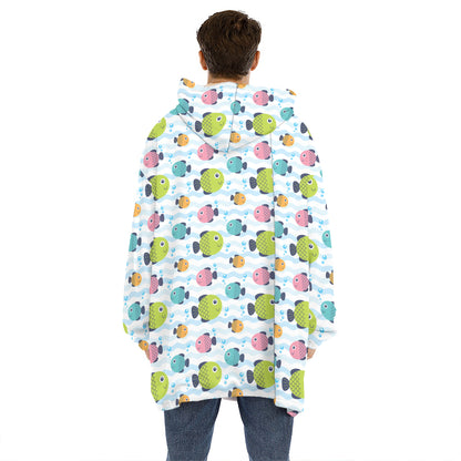 Cartoon Fish Pattern Print Hoodie Blanket