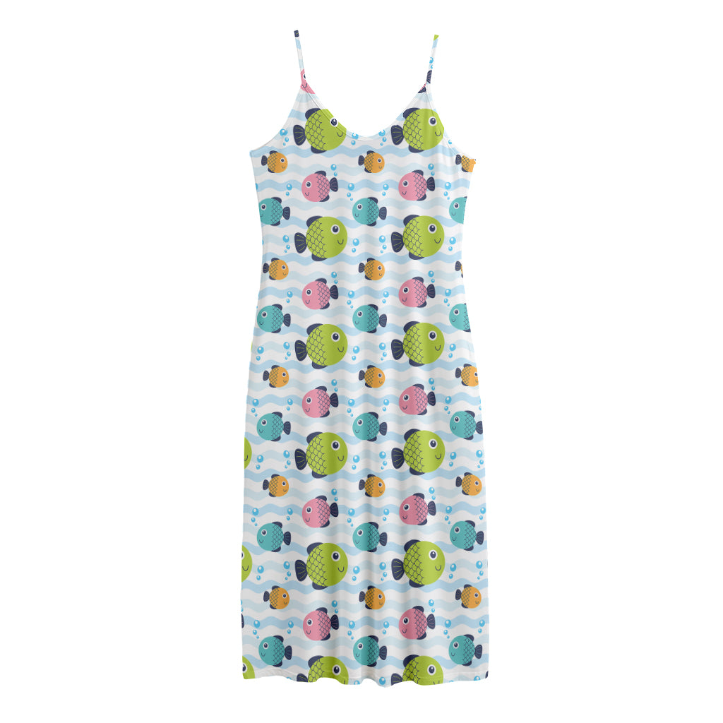 Cartoon Fish Pattern Print Jersey Midi Cami Dress
