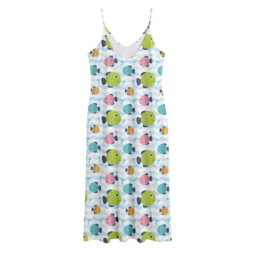 Cartoon Fish Pattern Print Jersey Midi Cami Dress