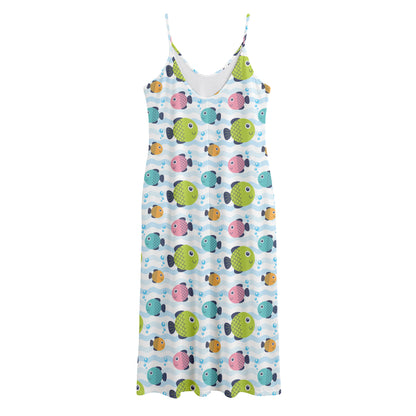 Cartoon Fish Pattern Print Jersey Midi Cami Dress