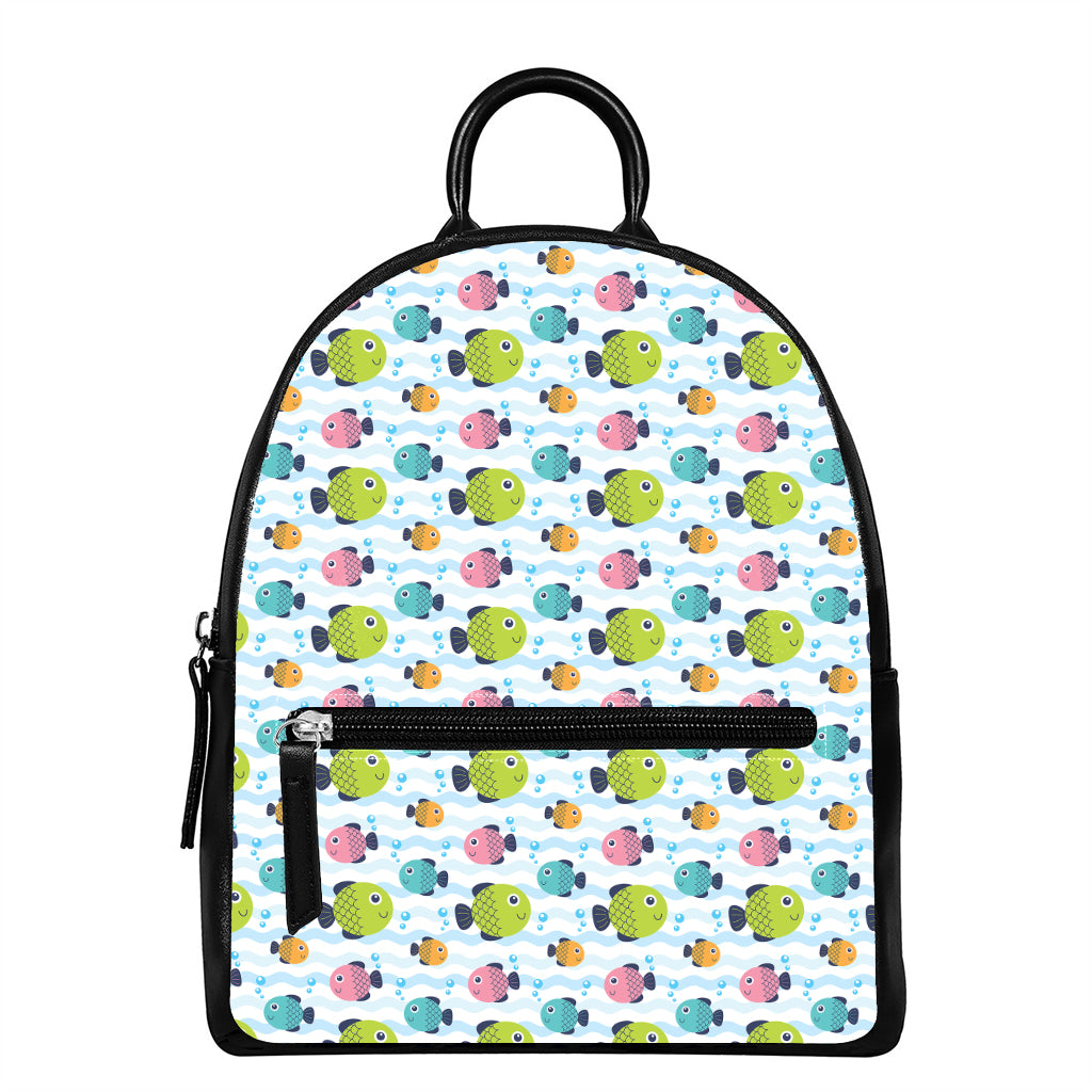 Cartoon Fish Pattern Print Leather Backpack