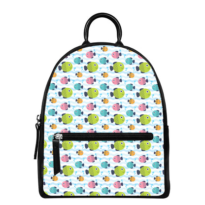 Cartoon Fish Pattern Print Leather Backpack