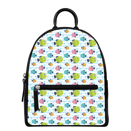 Cartoon Fish Pattern Print Leather Backpack