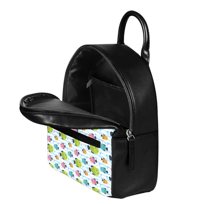 Cartoon Fish Pattern Print Leather Backpack
