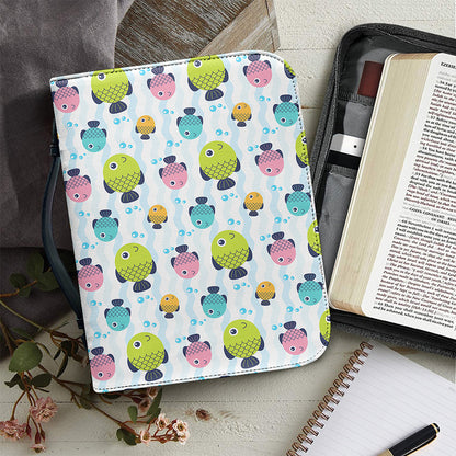 Cartoon Fish Pattern Print Leather Bible Cover