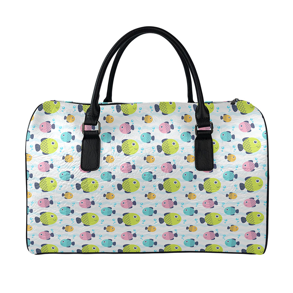 Cartoon Fish Pattern Print Leather Duffle Bag