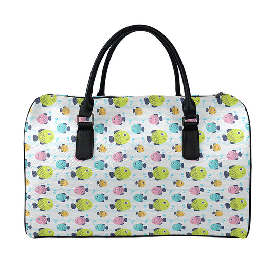 Cartoon Fish Pattern Print Leather Duffle Bag