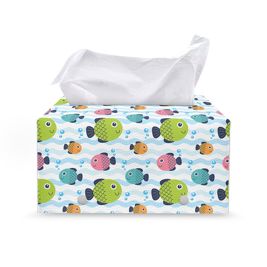 Cartoon Fish Pattern Print Leather Tissue Box Cover