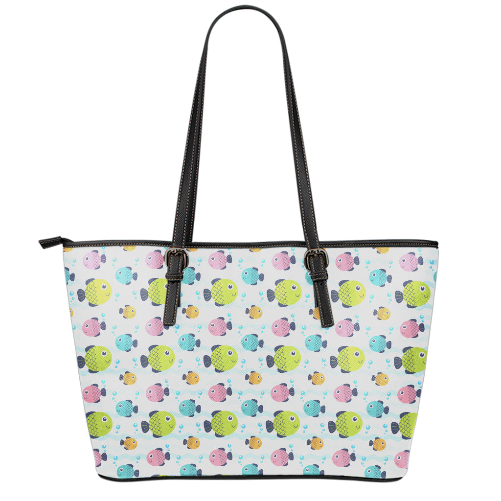 Cartoon Fish Pattern Print Leather Tote Bag