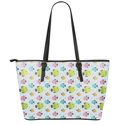 Cartoon Fish Pattern Print Leather Tote Bag