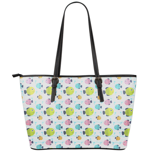 Cartoon Fish Pattern Print Leather Tote Bag