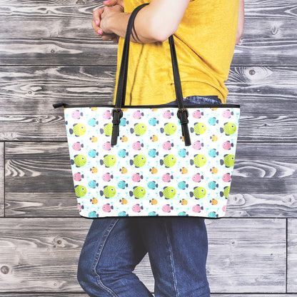 Cartoon Fish Pattern Print Leather Tote Bag