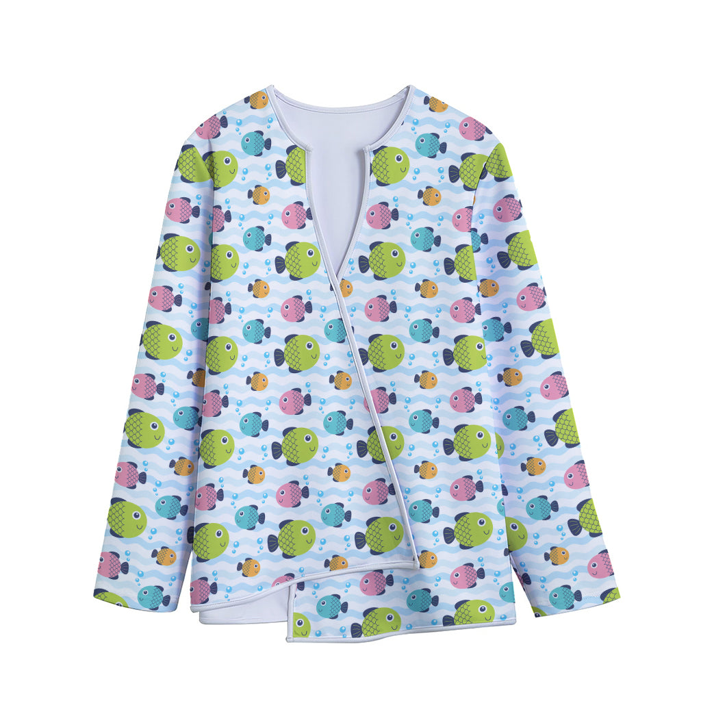 Cartoon Fish Pattern Print Long Sleeve Short Coat