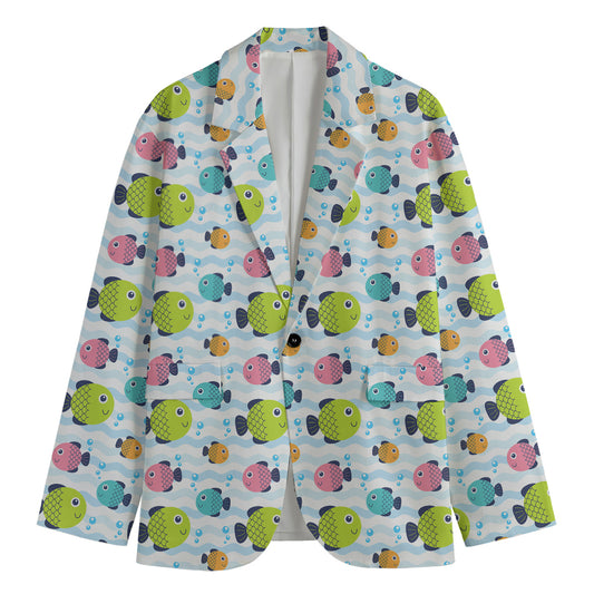 Cartoon Fish Pattern Print Men's Blazer
