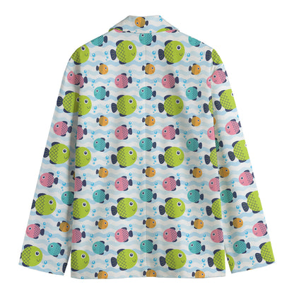 Cartoon Fish Pattern Print Men's Blazer