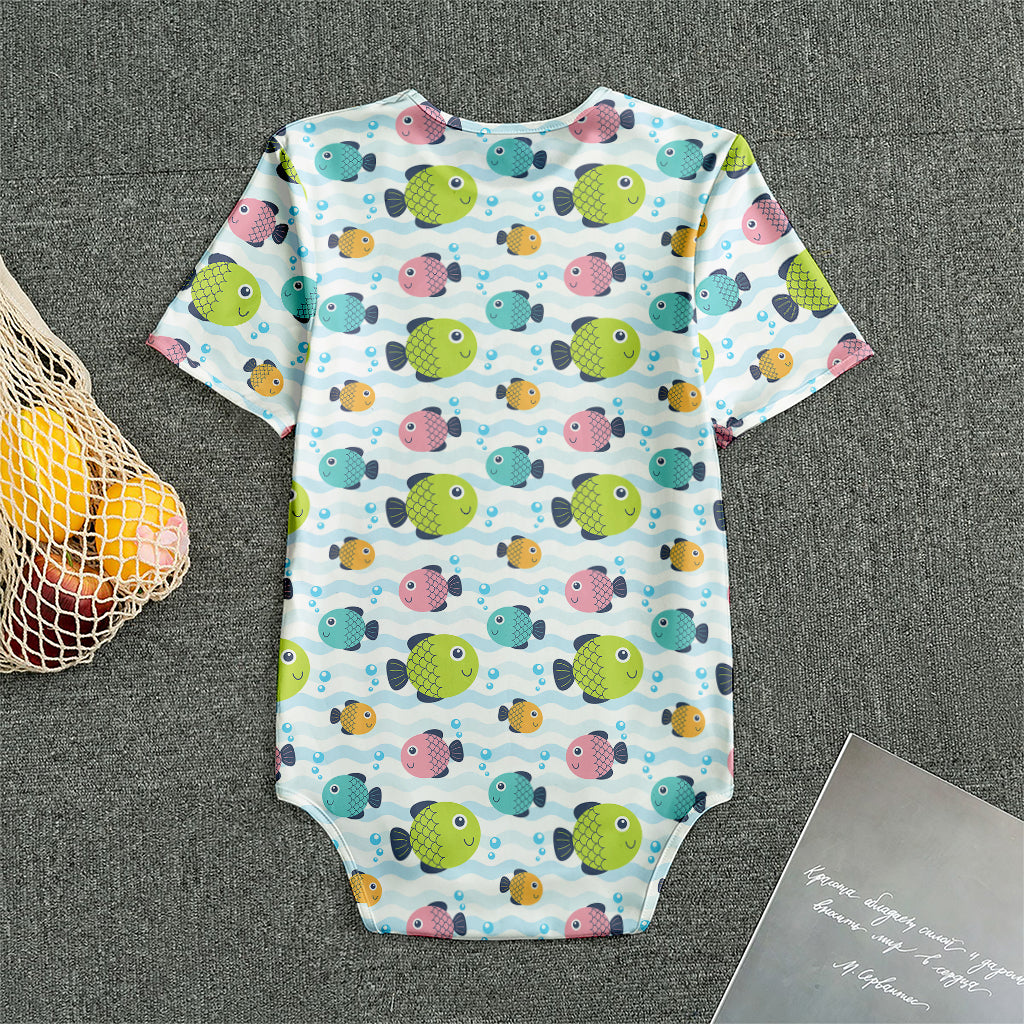 Cartoon Fish Pattern Print Men's Bodysuit