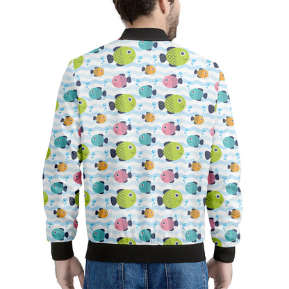 Cartoon Fish Pattern Print Men's Bomber Jacket