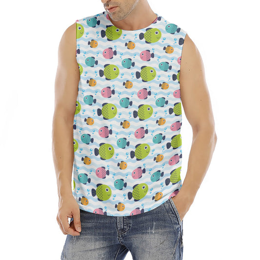 Cartoon Fish Pattern Print Men's Fitness Tank Top