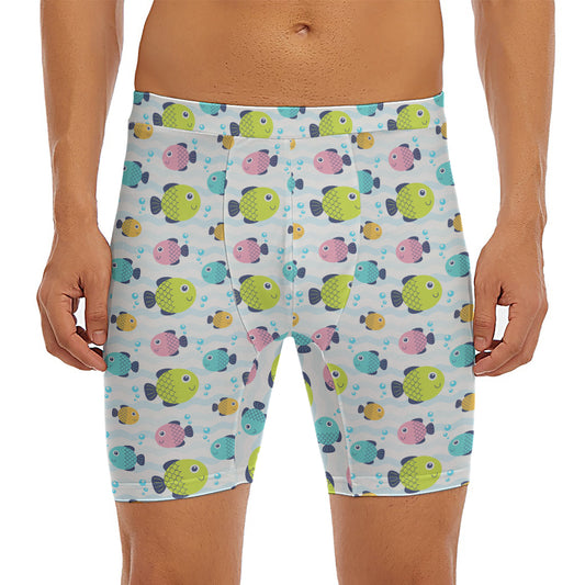 Cartoon Fish Pattern Print Men's Long Boxer Briefs
