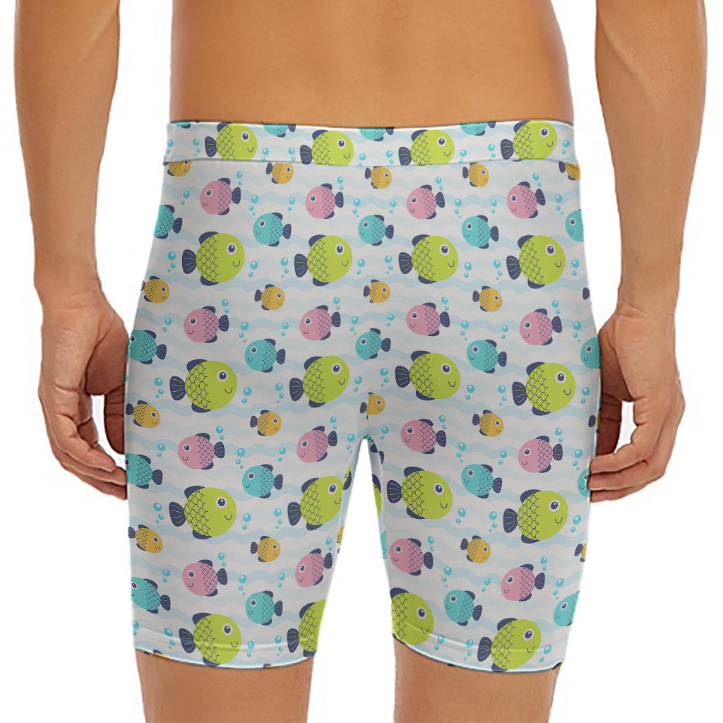 Cartoon Fish Pattern Print Men's Long Boxer Briefs