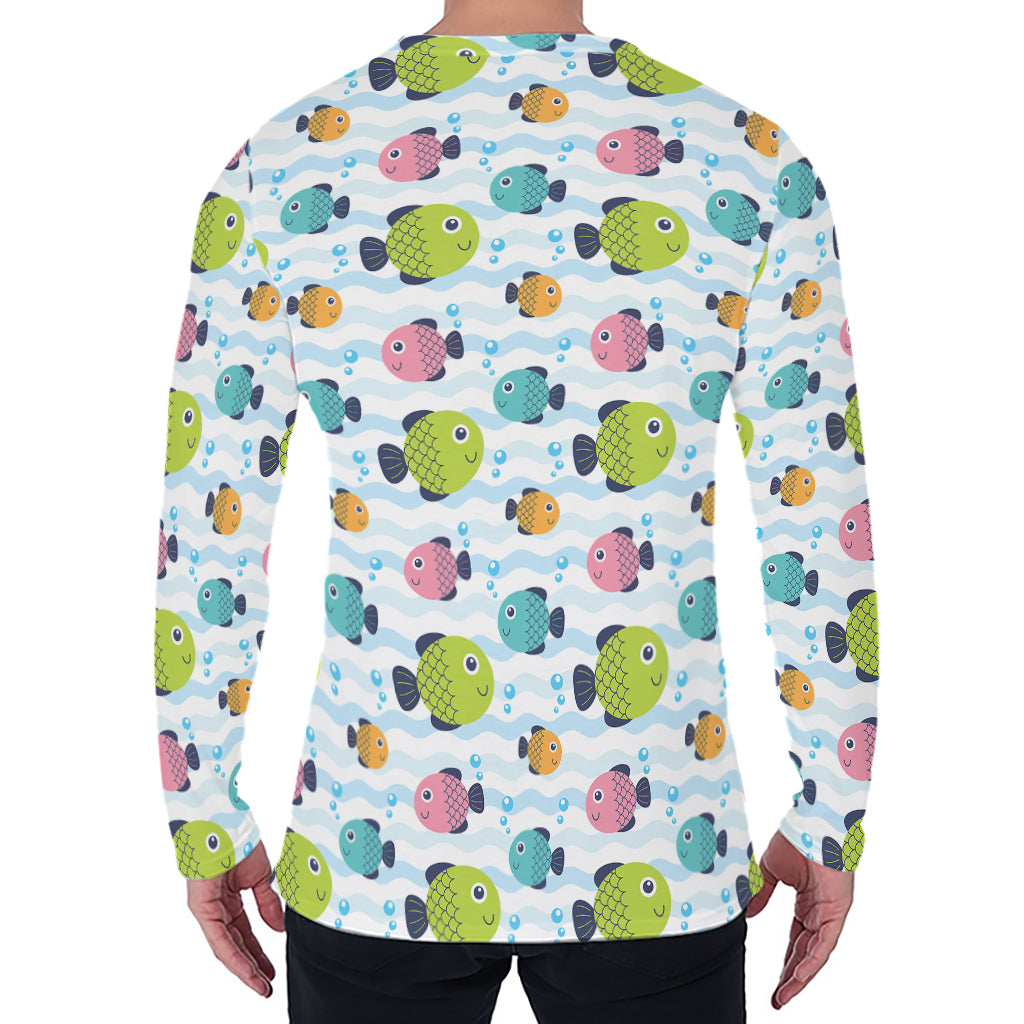 Cartoon Fish Pattern Print Men's Long Sleeve T-Shirt