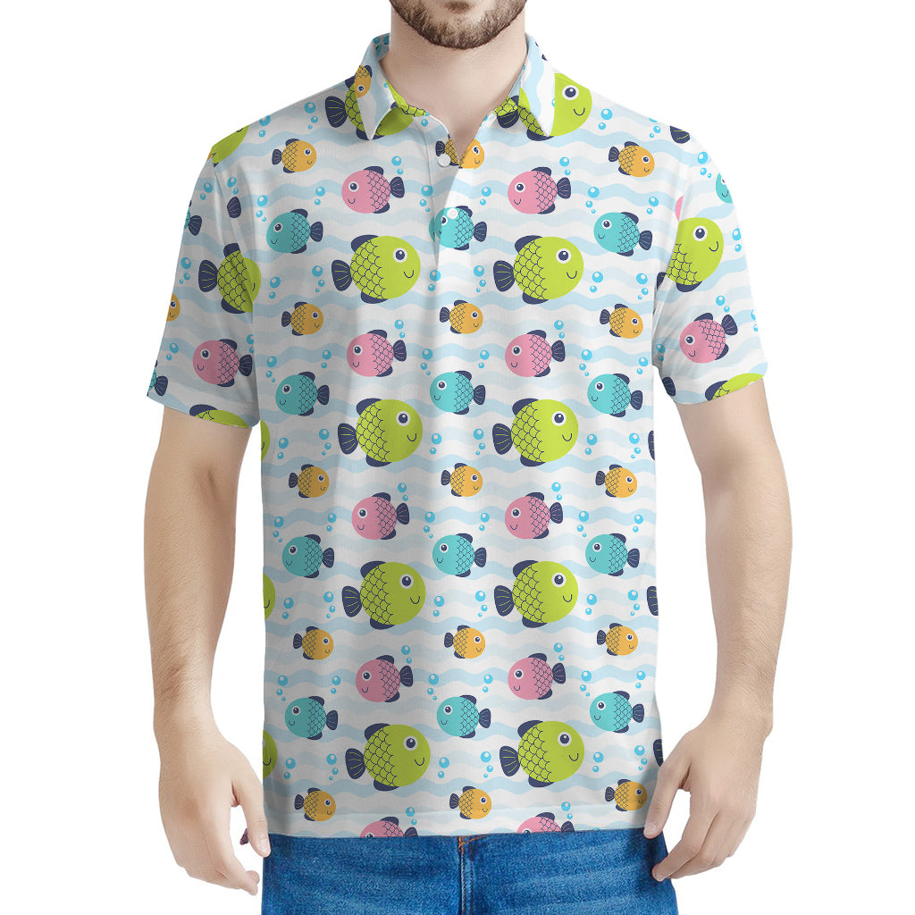 Cartoon Fish Pattern Print Men's Polo Shirt