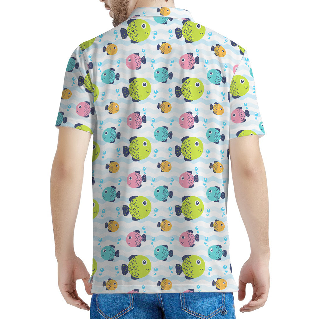 Cartoon Fish Pattern Print Men's Polo Shirt