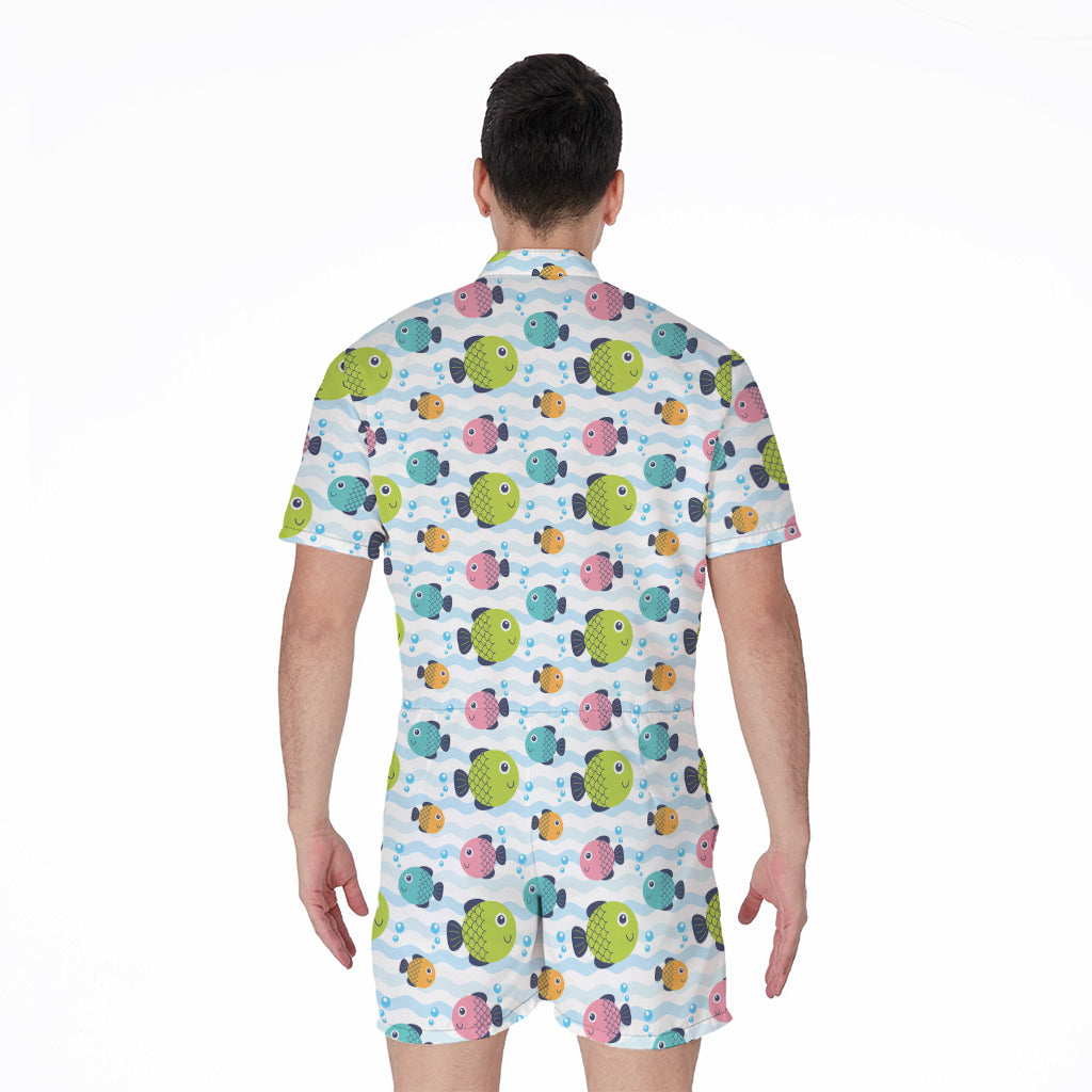 Cartoon Fish Pattern Print Men's Rompers