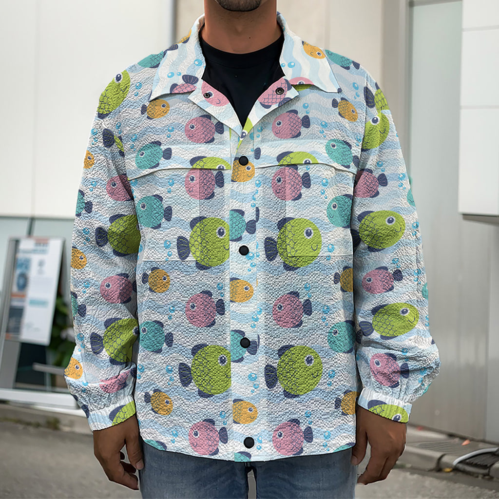 Cartoon Fish Pattern Print Men's Shirt Jacket